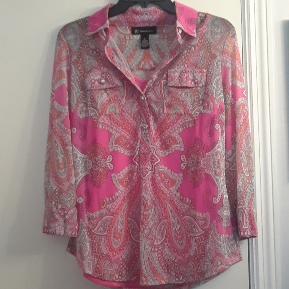 Inc pink paisley sheer top with detachable cami